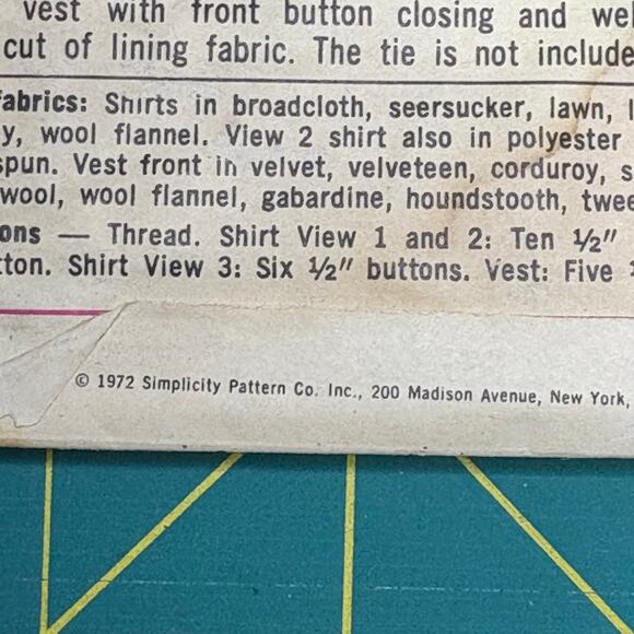 Vtg Simplicity Pattern 5047 Men's Set of Shirts Vest Long-Short Sleeves Uncut 38 - Picture 7 of 8